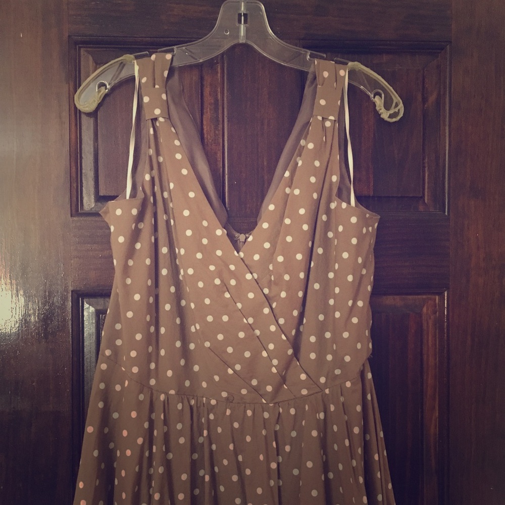 Tan and White Polka-Dot Dress
